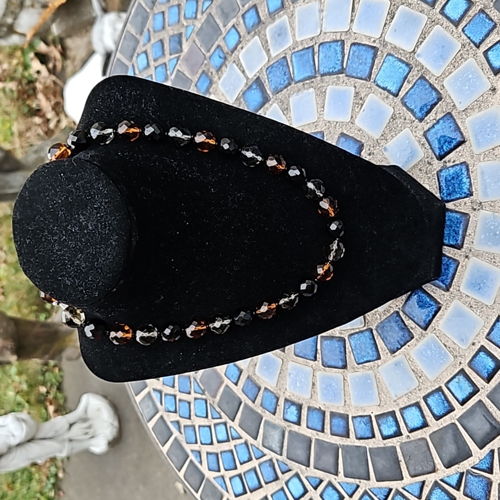 Vintage Brown Gray Black Faceted Glass Beaded Necklace